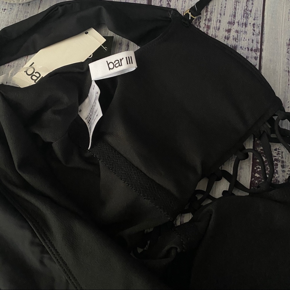 Black Boho Off the Shoulder One Piece Swimsuit - Picture 6 of 7